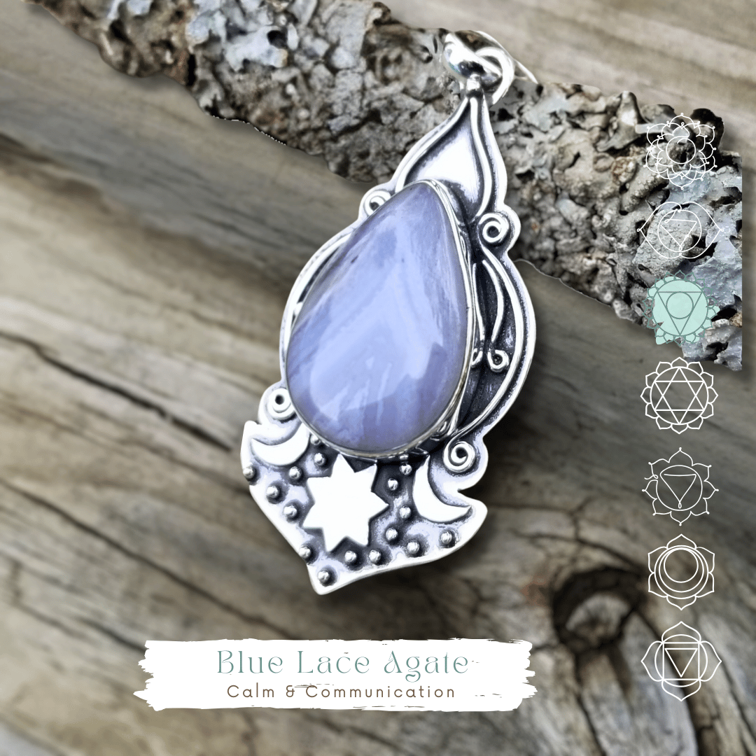 Image of Romany Boho - Blue Lace Agate Pendant in Sterling