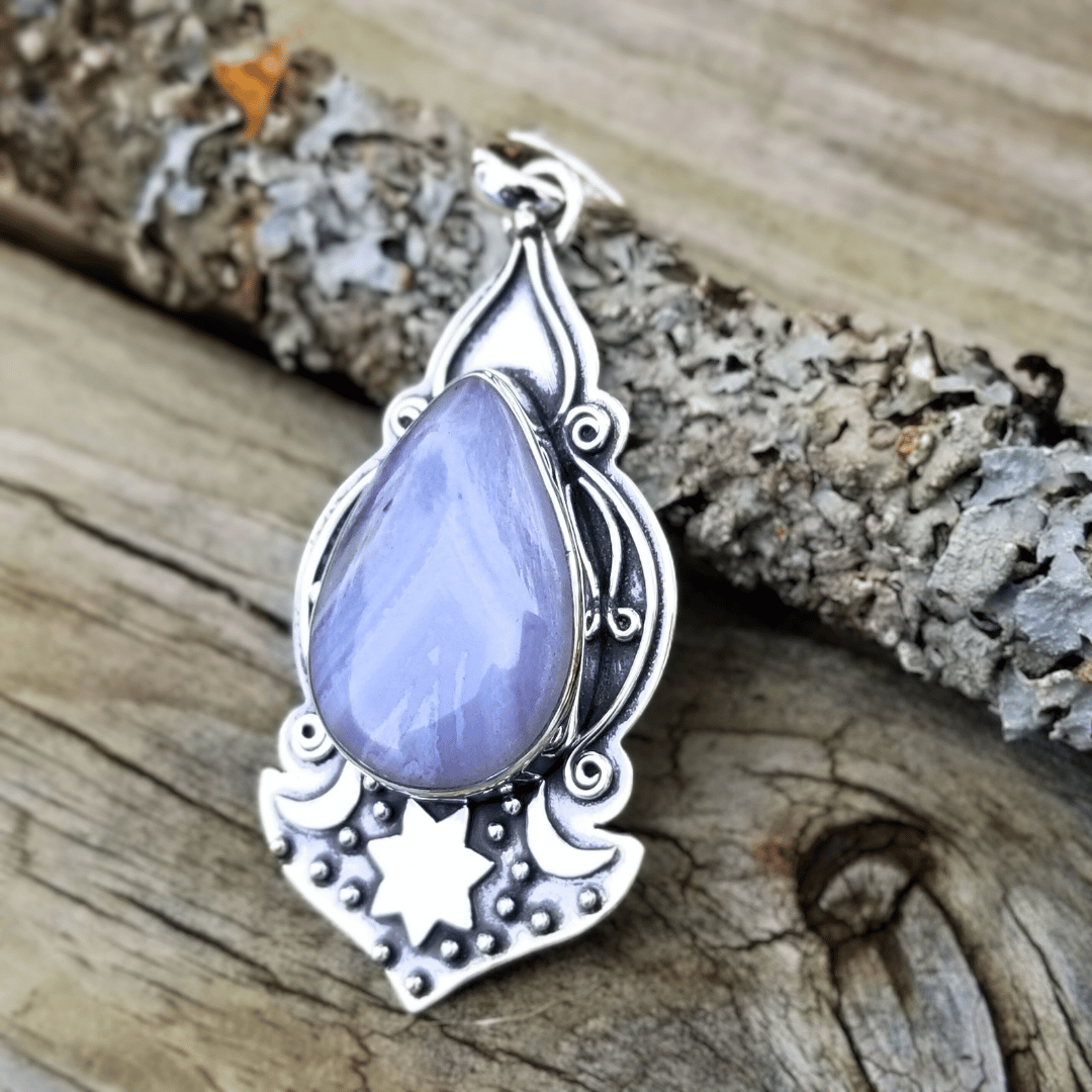 Image of Romany Boho - Blue Lace Agate Pendant in Sterling