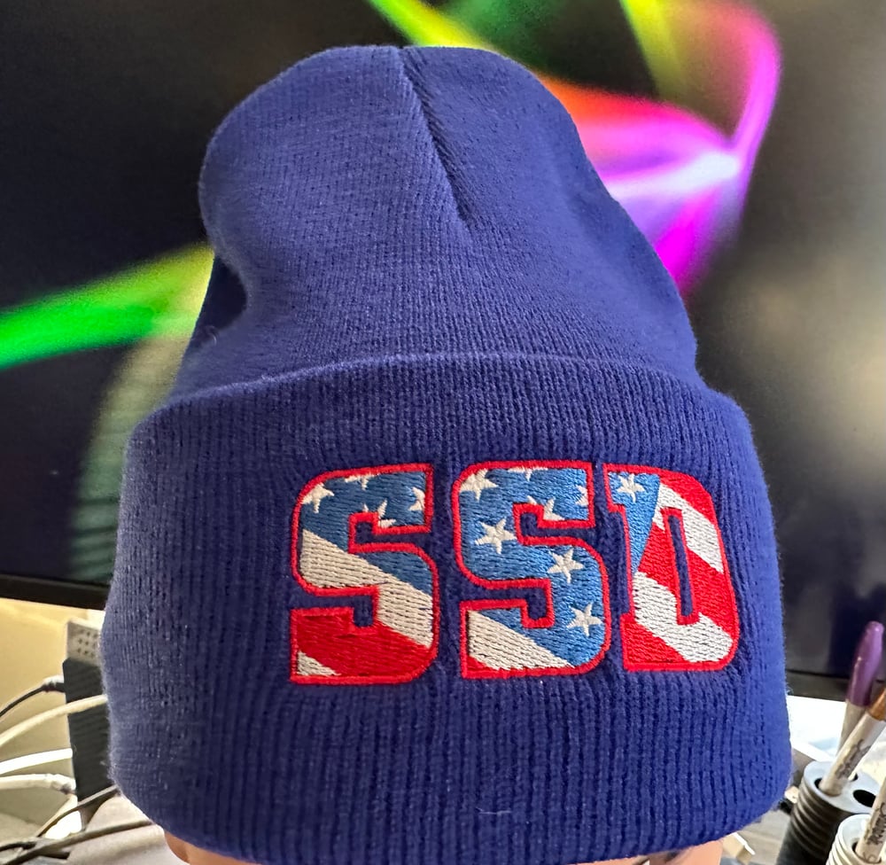 Blue SSD Democracy logo Knit Hat with Cuff