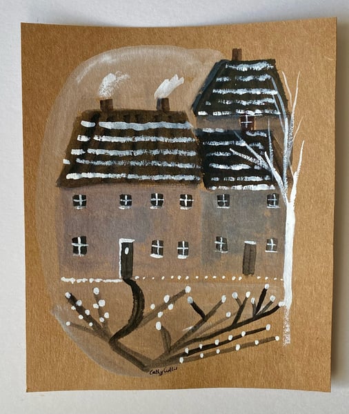 Image of 20. Original work on brown paper - a wintry village