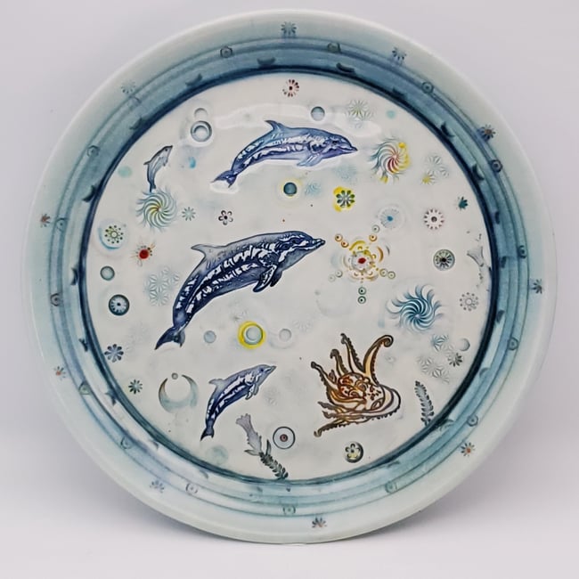 Joyful Dolphin Porcelain Plate 