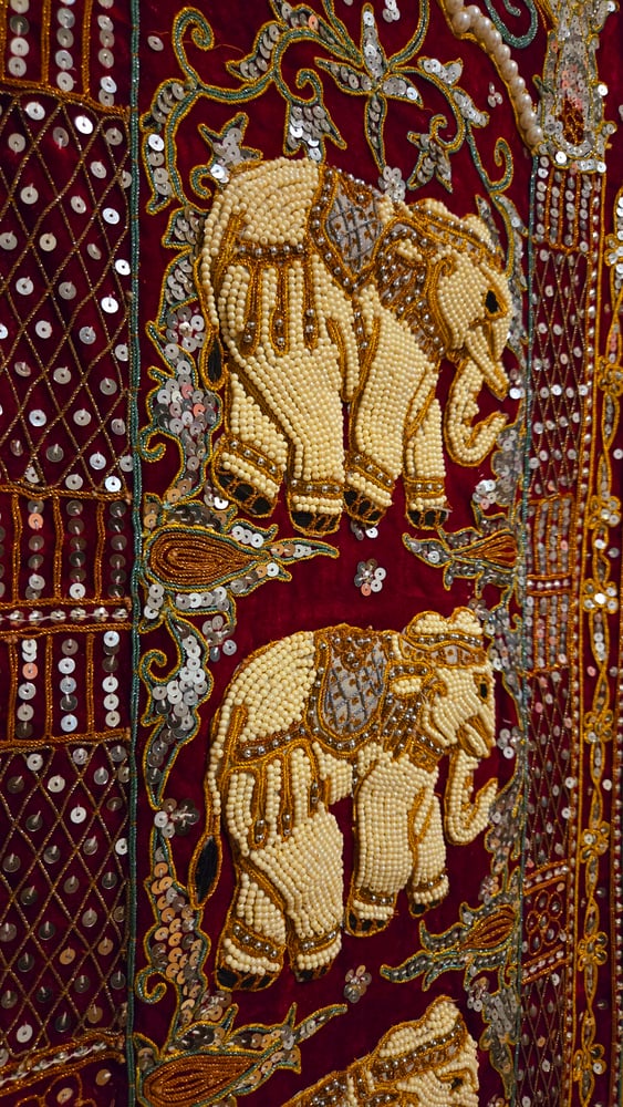 Image of Myitzu Elephant Embellished Kalaga Tapestry Wall Decor