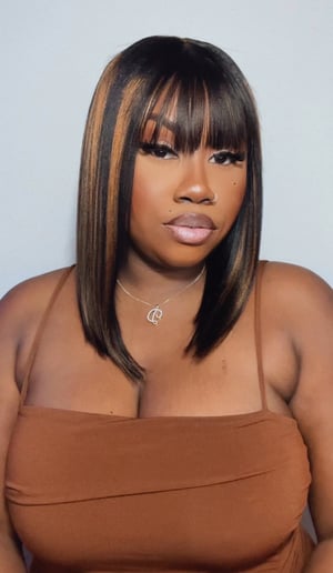 Image of Brown Highlight Closure Bob Wig with Bangs in 14”