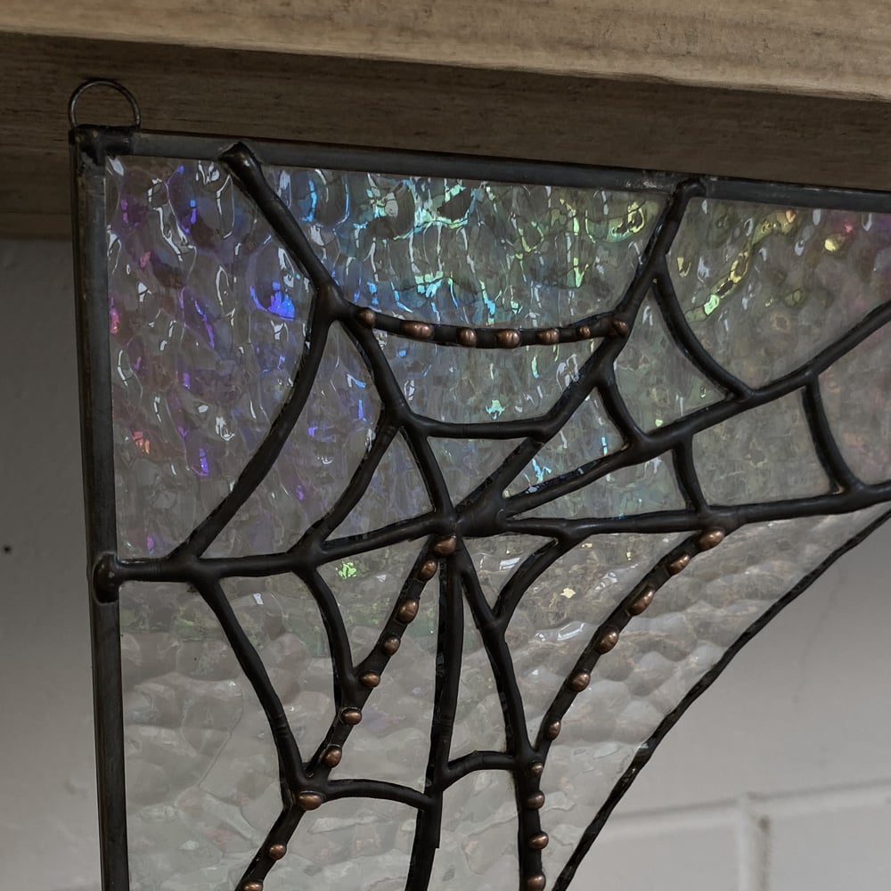 Stained Glass Cobweb in Textured Iridescent Clear Glass