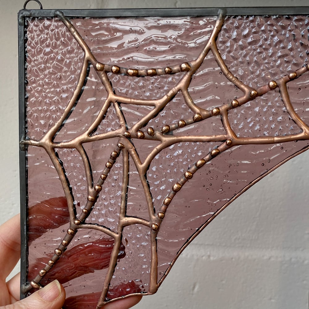 Stained Glass Cobweb in Pale Pink and Copper Solder
