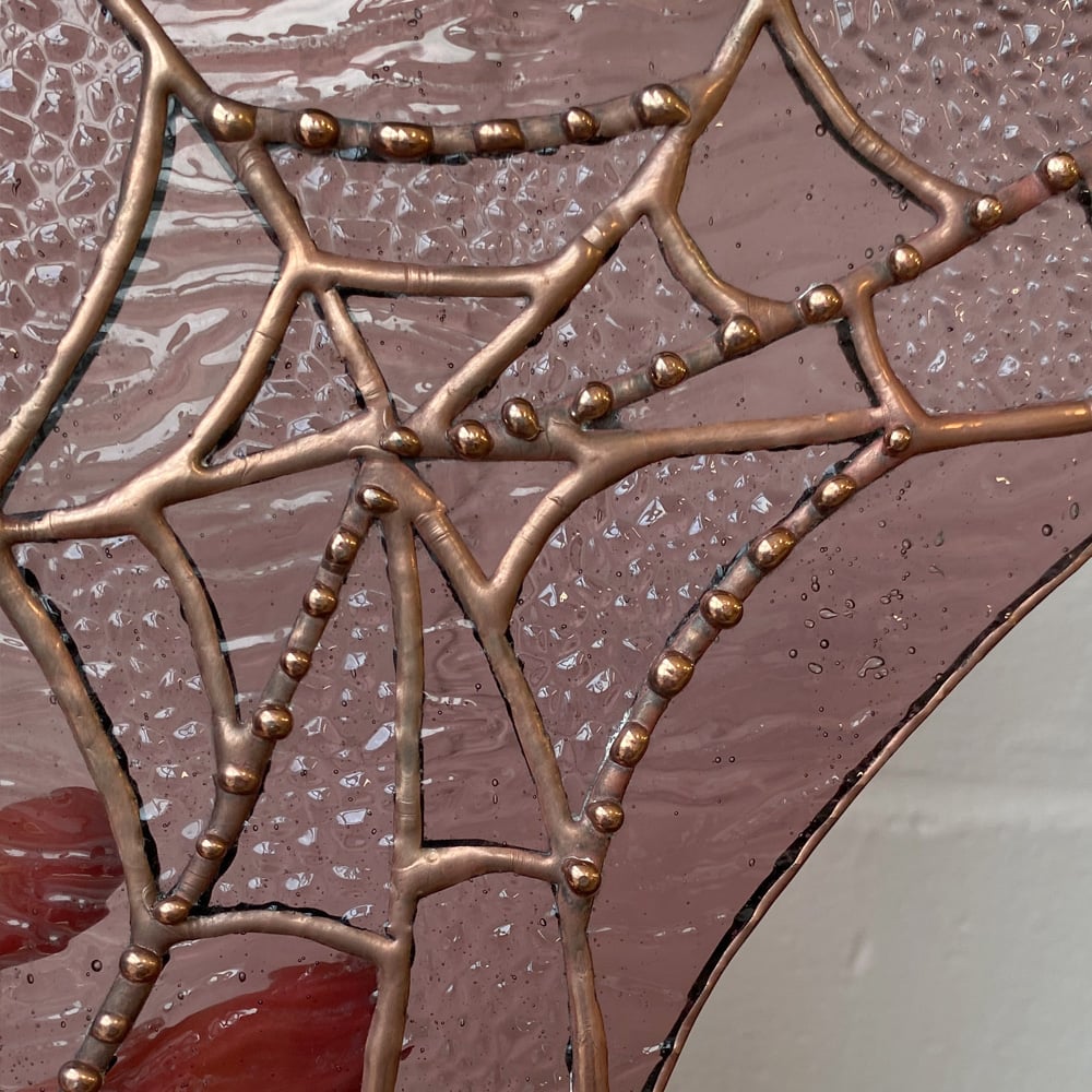 Stained Glass Cobweb in Pale Pink and Copper Solder