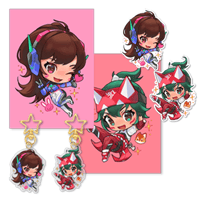 Image 1 of Dva and Kiriko Chibi Keychains, Stickers and Mini Art Prints