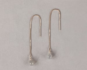 Image of 9ct gold box chain Grey Moonstone drop earrings