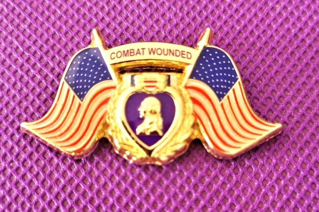 Image of Combat Wounded Purple Heart with American Flags Pin