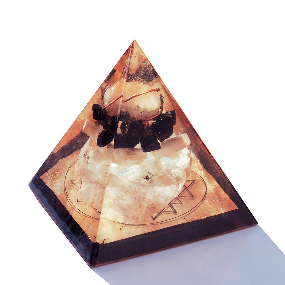 Image of 10" Nubian:  Citrine/Black Tourmaline/Selenite/Gypsum/Rhodizite/Sri Yantra