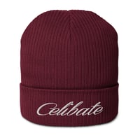 Image 3 of CELIBATE Embroidered White Logo Organic Cotton Ribbed Beanie (Unisex)