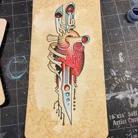 Image 1 of Biomech heart and dagger original painting