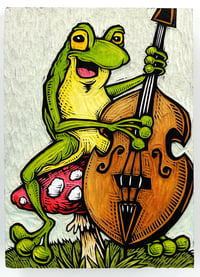 Frog Playing a Standing Bass Carved Panel