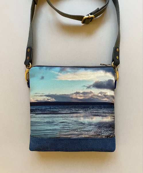 Image of Seascape printed shoulder bag with crossbody strap