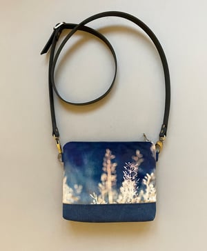 Image of Meadow grasses, velvet shoulder bag with crossbody strap