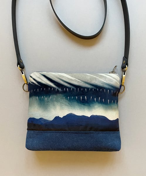 Image of Storm feather, velvet shoulder bag with crossbody strap