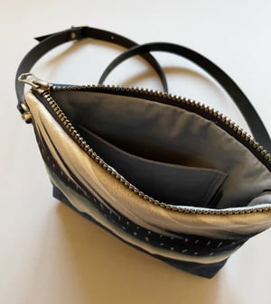 Image of Storm feather, velvet shoulder bag with crossbody strap