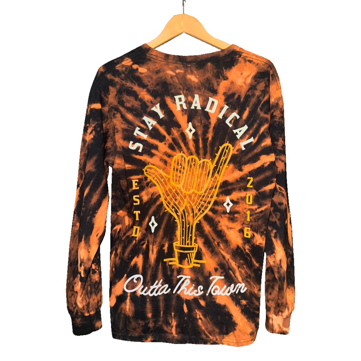 Shaka Cactus Long Sleeve Bleached Tie Dye T-shirt | Black