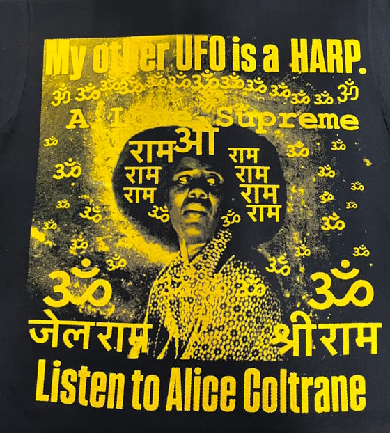 Image of My Other UFO Is a Harp Yellow Print on Black Tee