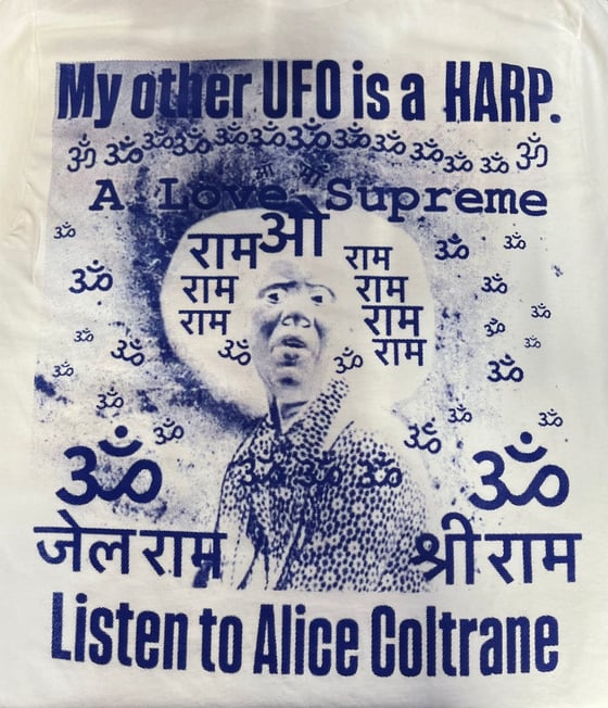 Image of My Other UFO Is a Harp Blue and Red Print on White Tee