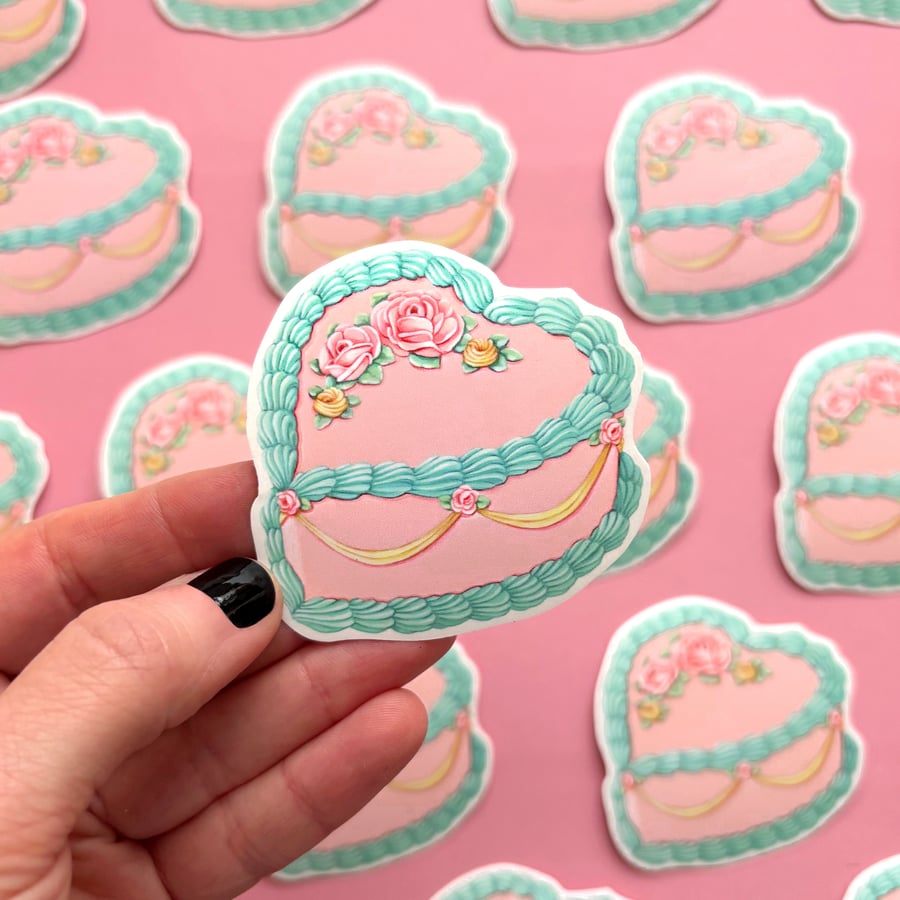 Image of pink heart cake sticker