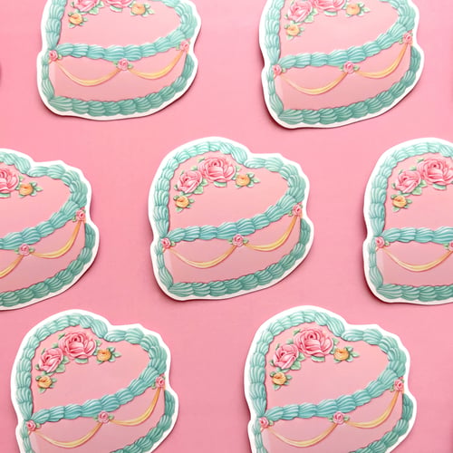 Image of pink heart cake sticker