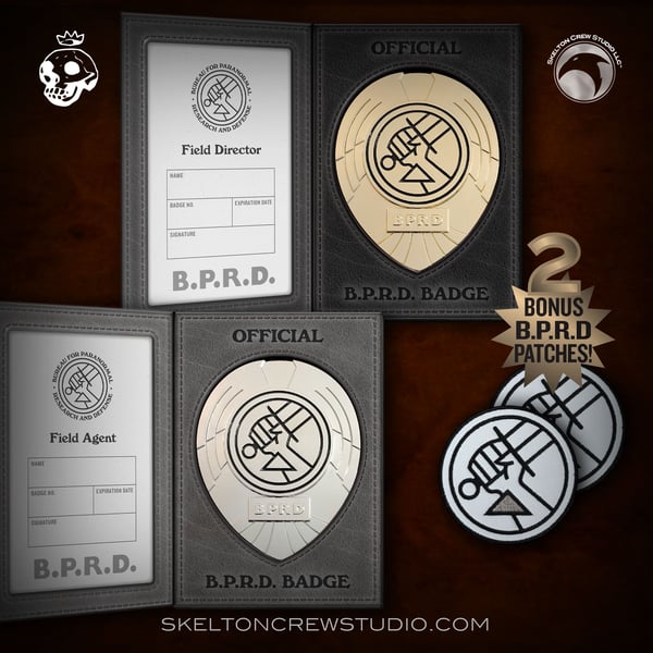 Image of Hellboy/B.P.R.D.: Official B.P.R.D. Field Director and Field Agent Badge set w/2 BONUS patches!