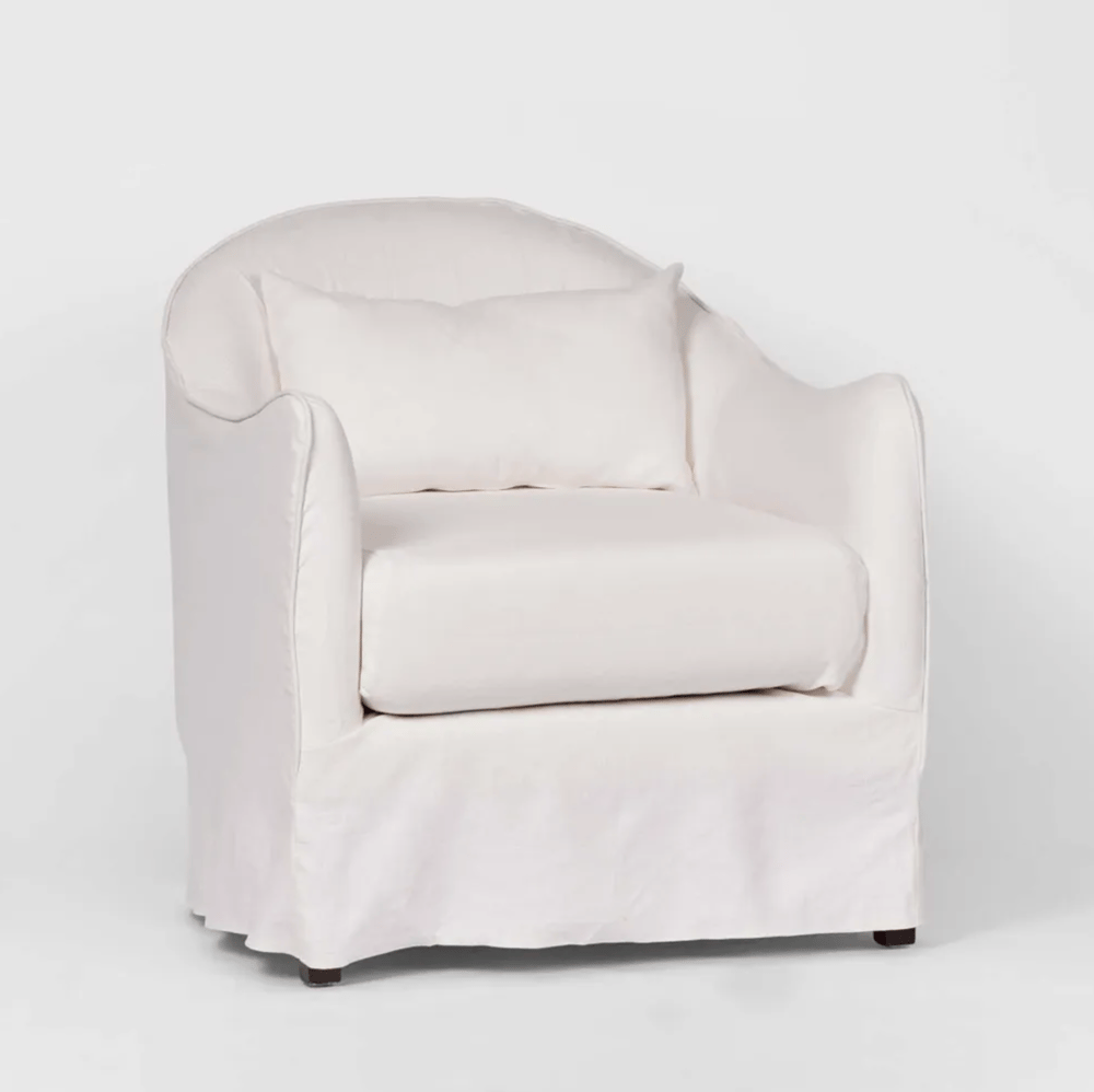 Image of White Linen Slip Covered Armchair 