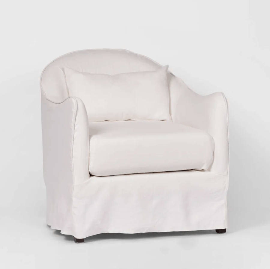 Image of White Linen Slip Covered Armchair 