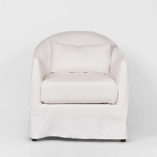Image of White Linen Slip Covered Armchair 