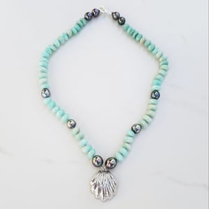 Vintage Silver Shell & Amazonite Necklace