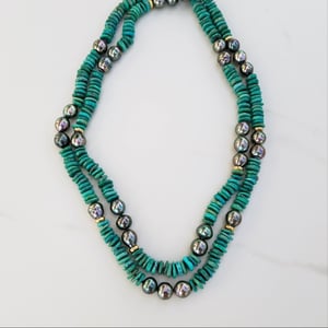 Tahitian Pearl & Green Turquoise Helix Necklace