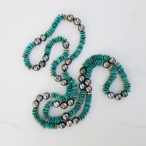 Tahitian Pearl & Green Turquoise Helix Necklace