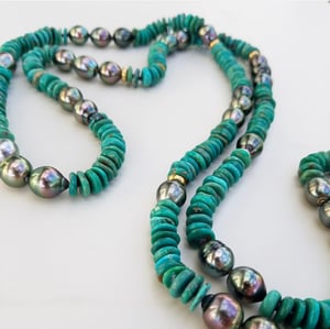 Tahitian Pearl & Green Turquoise Helix Necklace