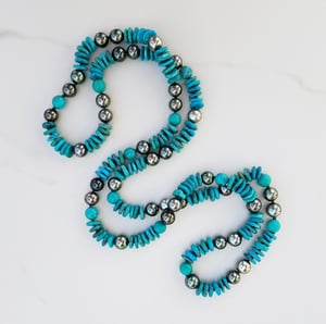 Double Turquoise & Tahitian Pearl Helix Necklace 