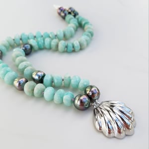 Vintage Silver Shell & Amazonite Necklace