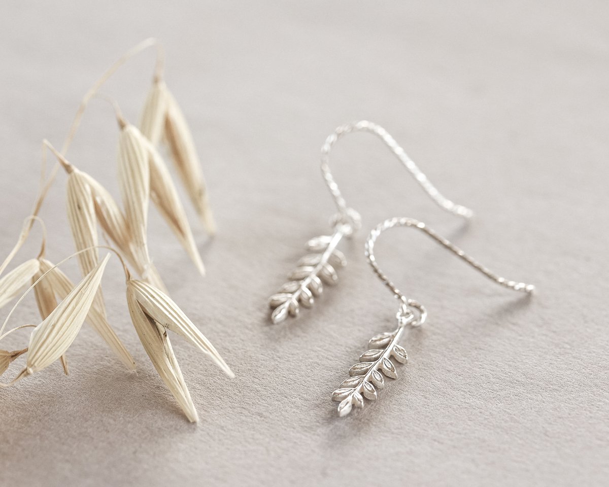 Image of Silver Fern Leaf hook earrings