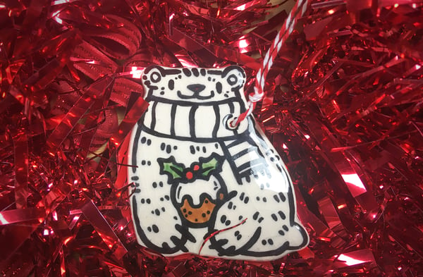 Image of Tiny Pottery Tree Ornament - Bear Pudding