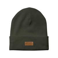 Beanie - Olive (Faux Leather Patch)