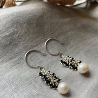 Image 4 of Freshwater Pearl Black Garnet Sterling Silver Hoop Earrings