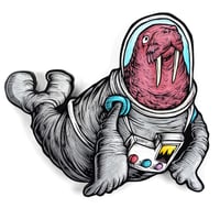 Walrus Astronaut Painted Woodcut