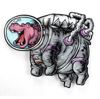 Hippo Astronaut Painted Woodcut