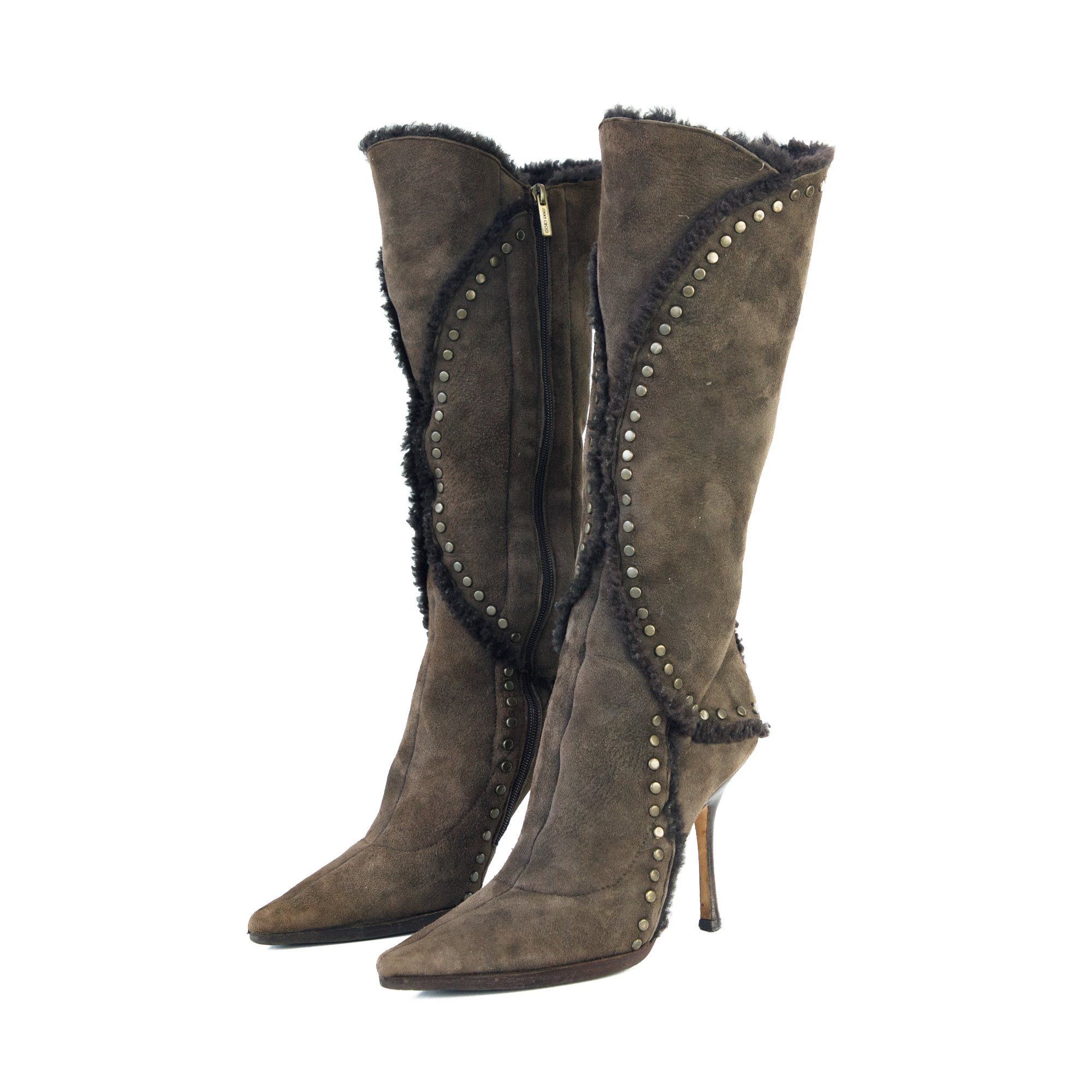 Image of Jimmy Choo Brown Suede Shearling Knee High Boots