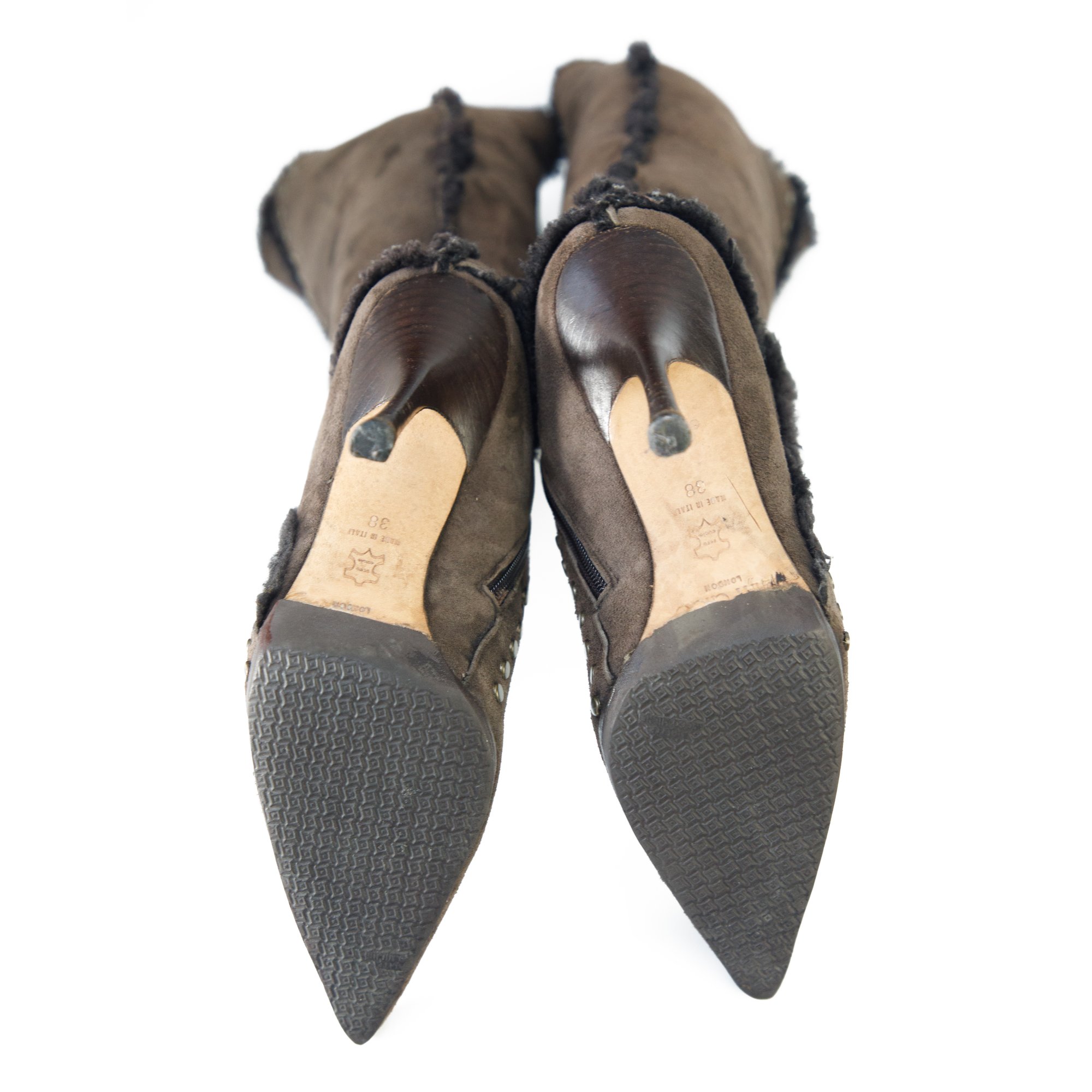 Image of Jimmy Choo Brown Suede Shearling Knee High Boots