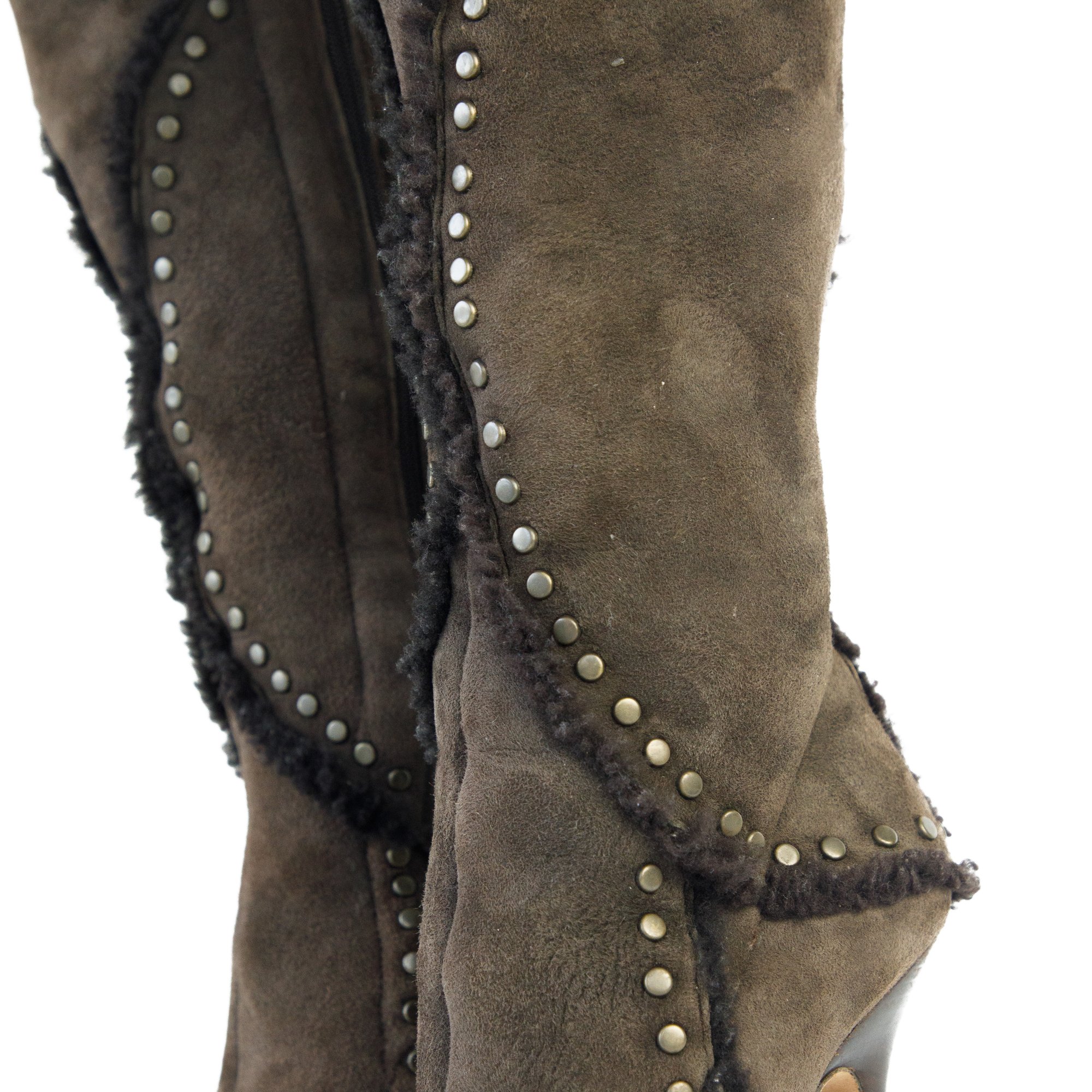 Image of Jimmy Choo Brown Suede Shearling Knee High Boots