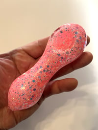 Image 2 of Whimsical Handcrafted ICEY Pink Glitter Freezable Glass Smoking Pipe