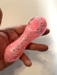 Image 5 of Whimsical Handcrafted ICEY Pink Glitter Freezable Glass Smoking Pipe