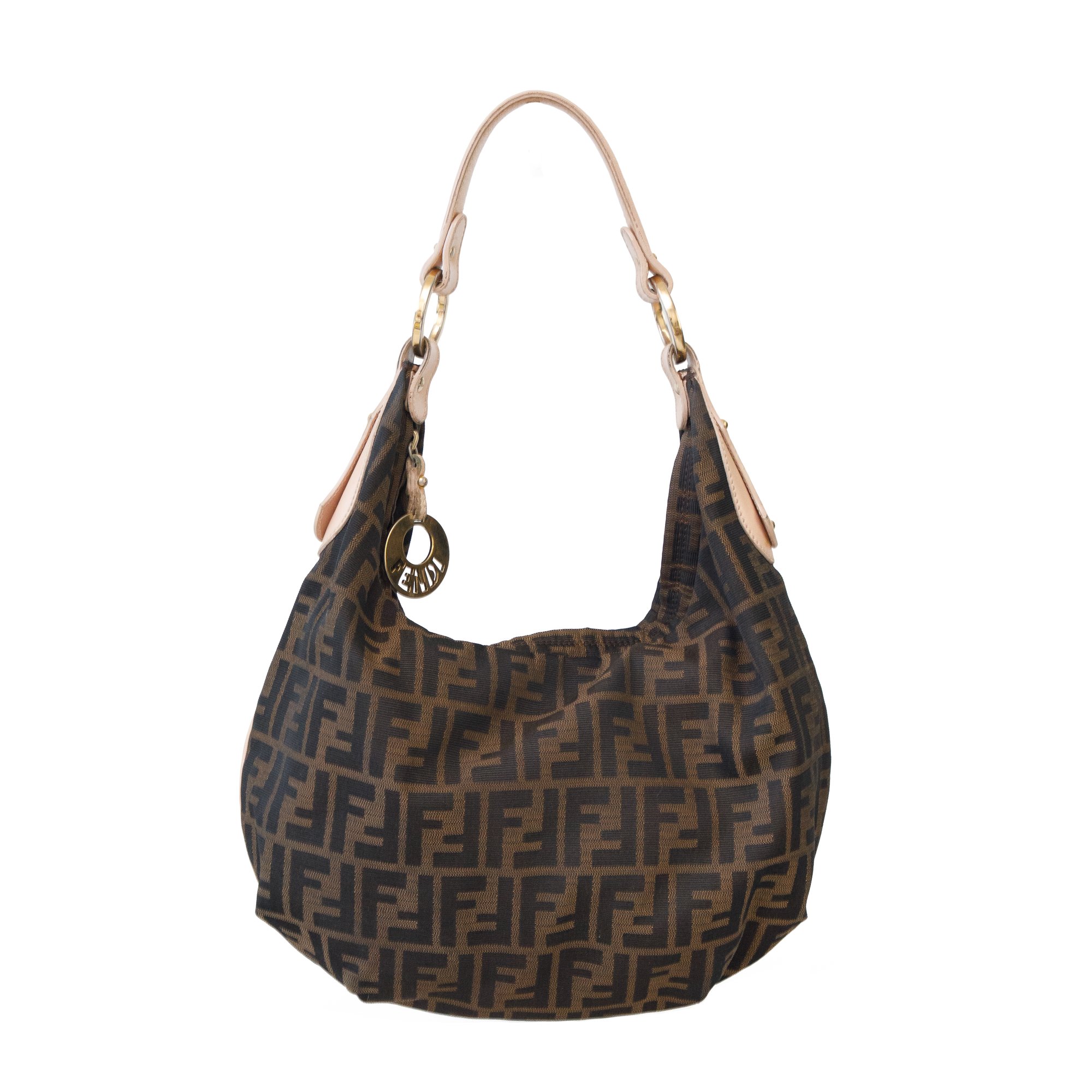 Image of Fendi Monogram Canvas Hobo Shoulder Bag