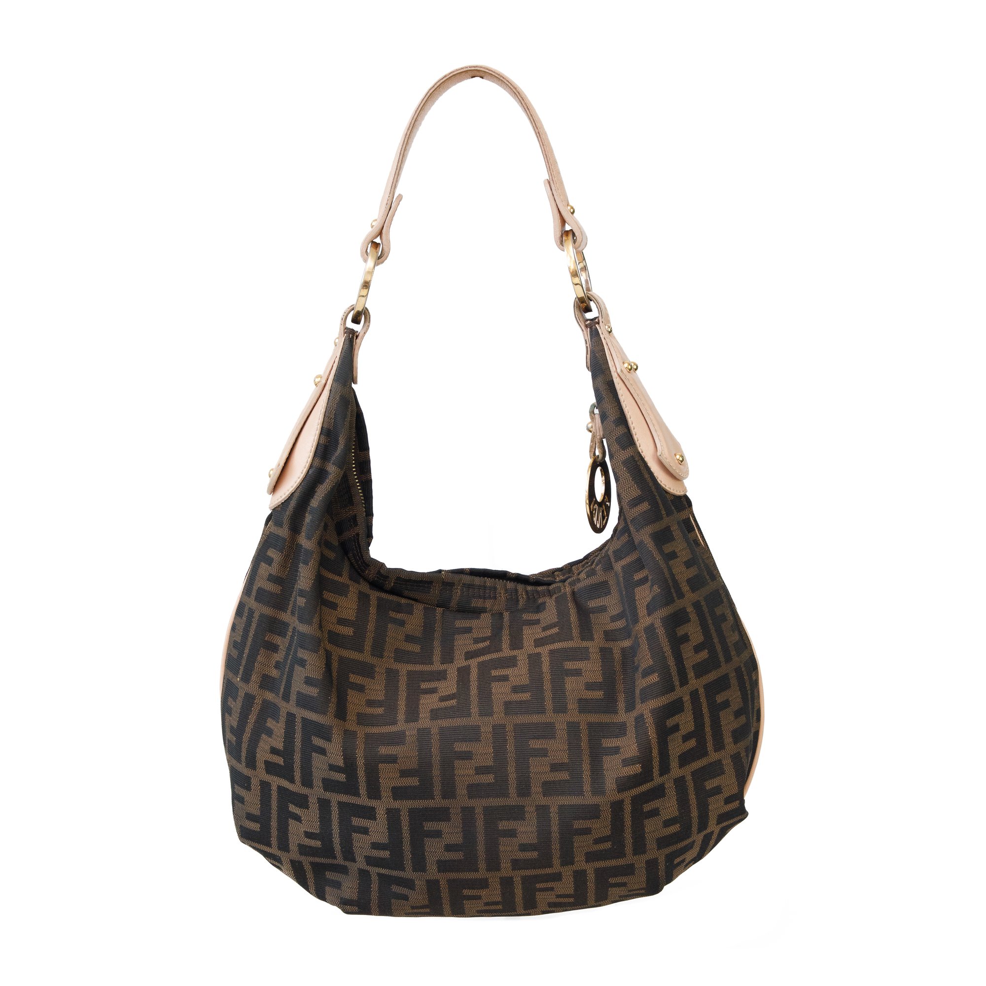 Image of Fendi Monogram Canvas Hobo Shoulder Bag