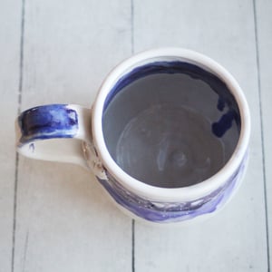 Image of Handmade Pottery Mug in White and Purple Dripping Glaze, 16 oz. Coffee Cup, Made in USA